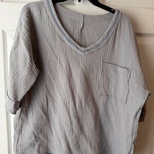 Gray V-Neck Textured Top